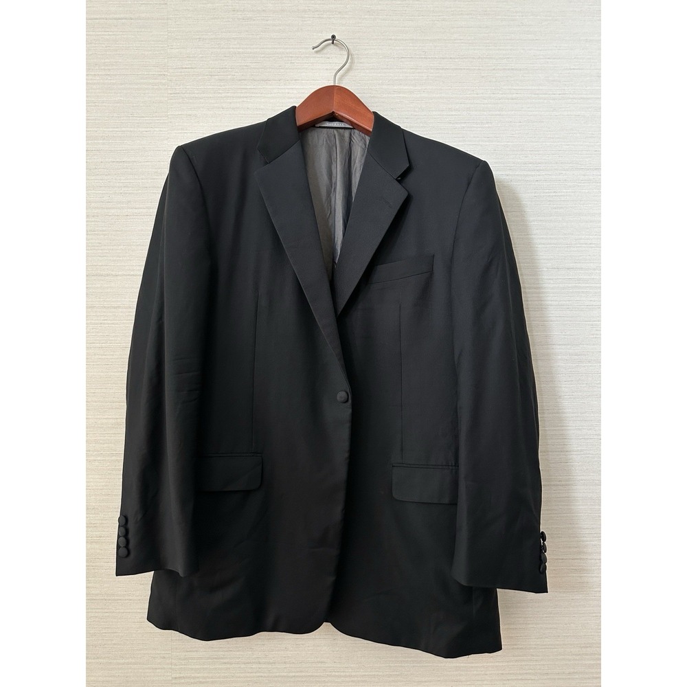 Hickey Freeman Men's 44L Black Wool One-Button Blazer Sport Coat USA Union Made